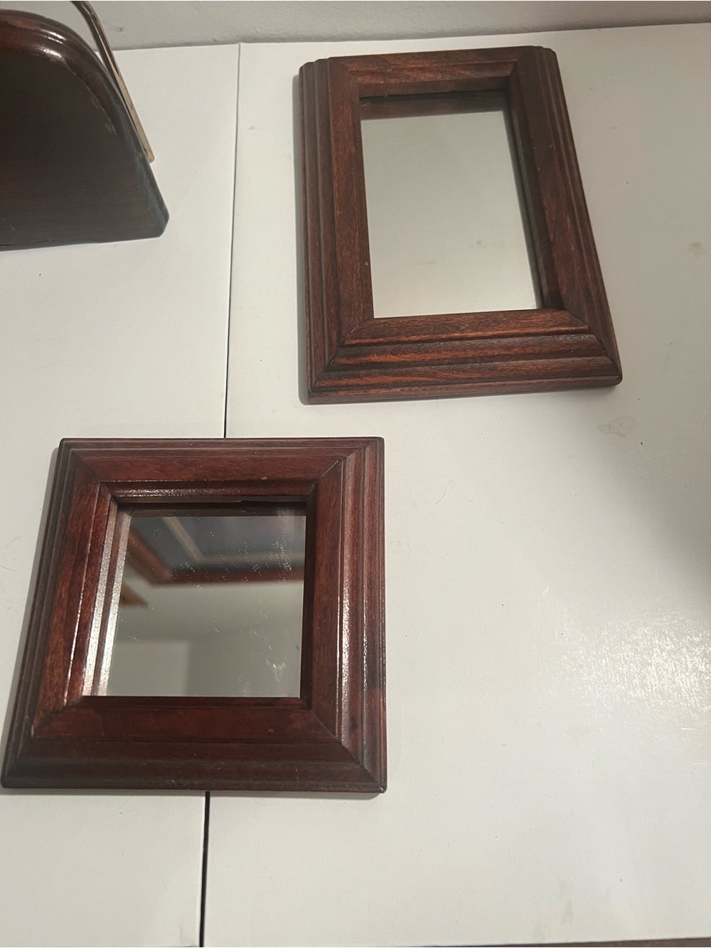 Set of Two Vintage Home Interior Wooden Wall Mirrors - Dark Mahogany Finish